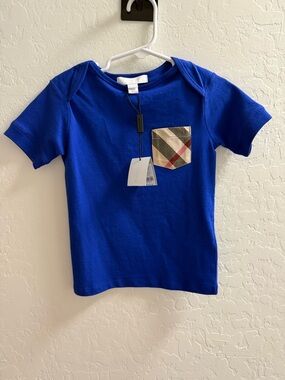 Burberry Royal Blue Short-Sleeve Tee with Plaid Pocket